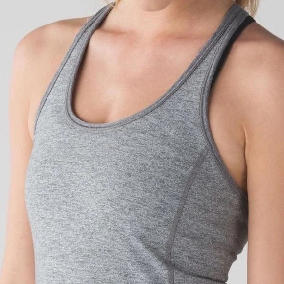 Lululemon Cool Racerback Exhale Tank Top Gray Mesh Cut Out size 4 EUC - Picture 5 of 7